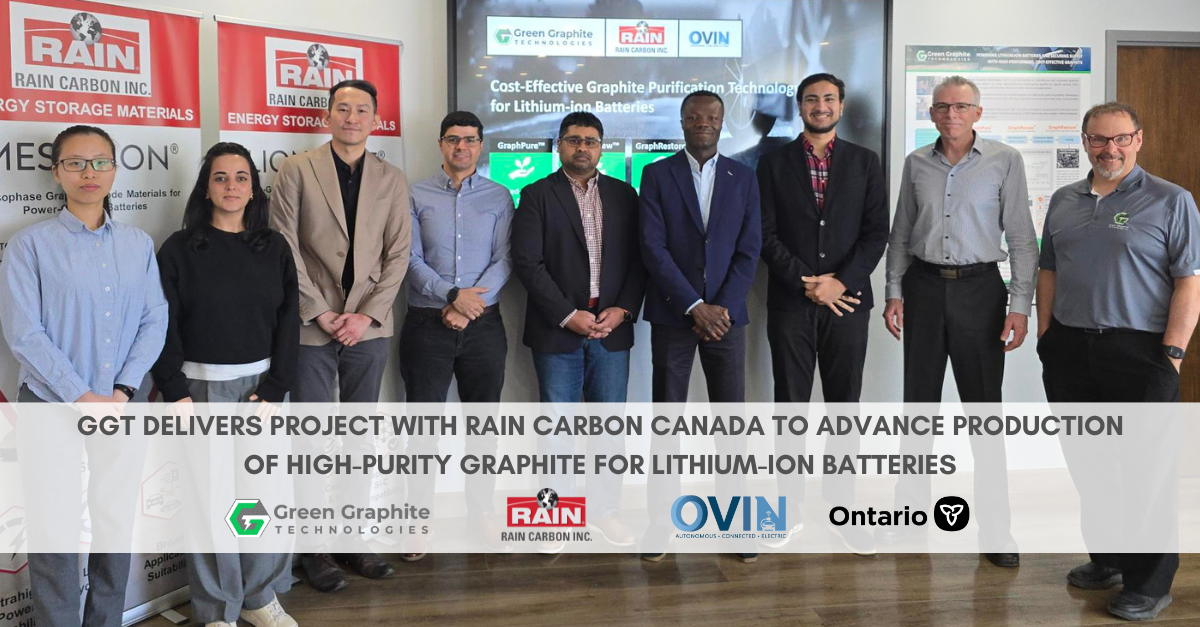 Green Graphite Technologies Delivers Project with Rain Carbon Canada to Advance Production of High-Purity Graphite for Lithium-Ion Batteries