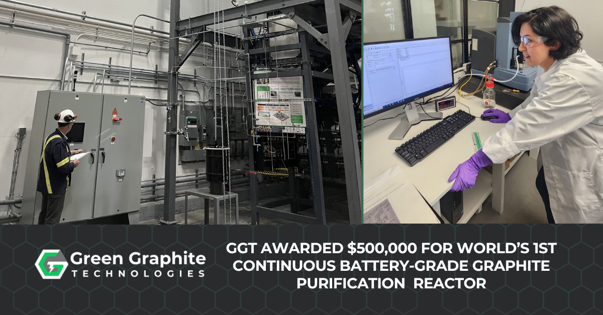 Green Graphite Technologies Awarded $500k from the Government of Ontario’s Critical Minerals Innovation Fund in Support of the World’s 1st Continuous Battery-Grade Graphite Purification Reactor